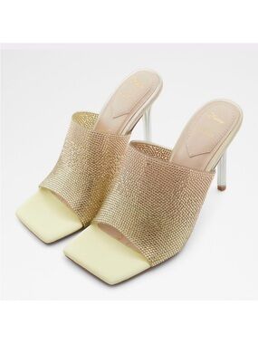 LIMITED EDITION Disney Gold Rhinestone Slide Heels with Pale Yellow Square Toe
